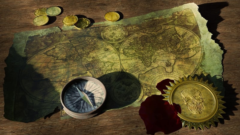 Antique map and compass